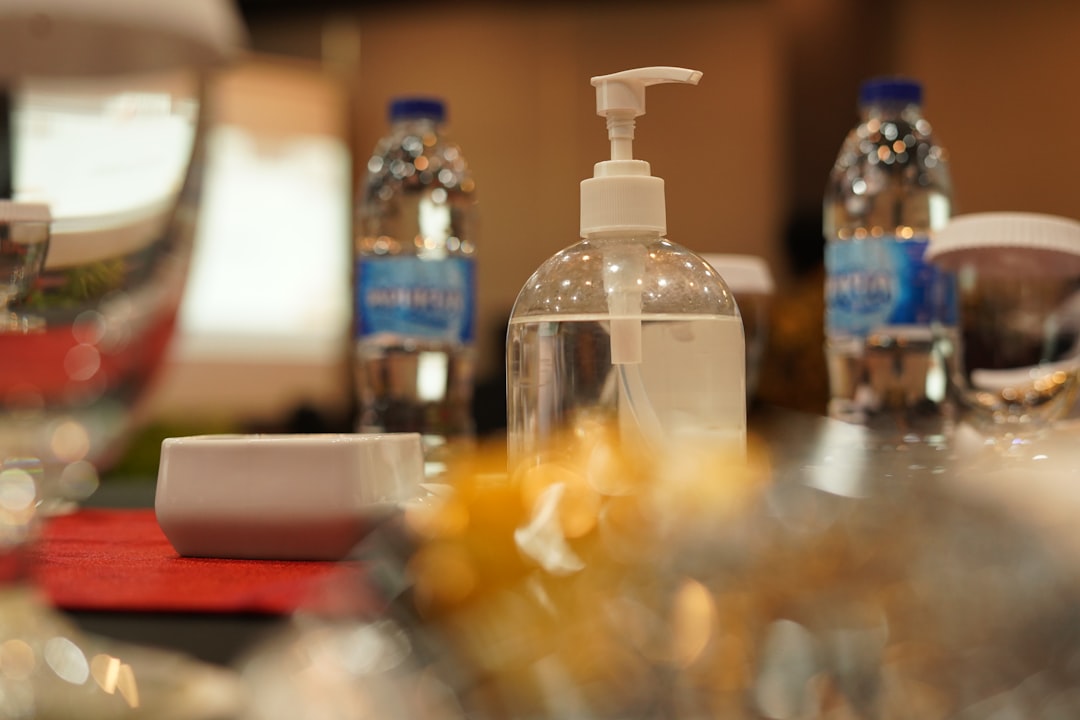 a group of bottles on a table